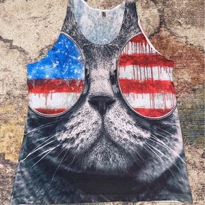 Electro Threads Cat Patriotic Tank Top Medium